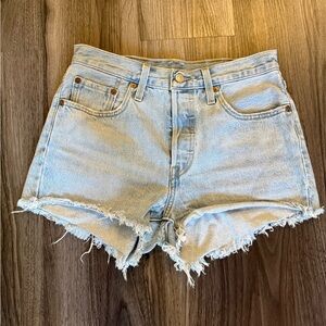 Levi's Light Blue Frayed Jean Shorts